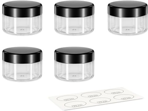 5 Gram Sample Pots, 5 Pcs Plastic Travel Pots for Toiletries, Mini Travel Containers with lids, Empty Cosmetic Containers for Face Creams, Samples, Make-Up