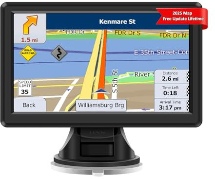 Car Sat Nav, 7 inch with Latest UK Maps 2025, Truck GPS Navigation System, Touch Screen Sat Nav Vehicle GPS Unit, Support Voice Turn Direction Guidance and Postcode Search, Lifetime Free Updates