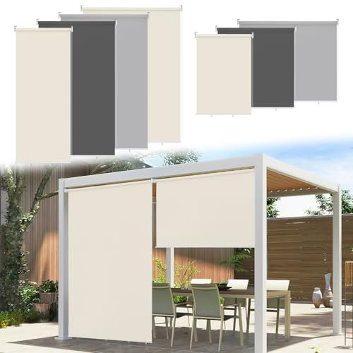 Ikodm Senkrechtmarkise außen 180 x 140 cm, Balkon Markise, außenrollo markisen fur Balkon, Beschattung und Sichtschutz Balkonmarkisen, Vertikalmarkise, Innenbeschattung,Beige