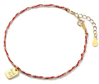 Hmzidz Bracelet Argent Femme 925 Massif,Bracelet Doré avec Redline,Gourmette Femme Or,Bracelet Porte Bonheur,Bijoux Jonc pour Meilleure Amie,Réglable