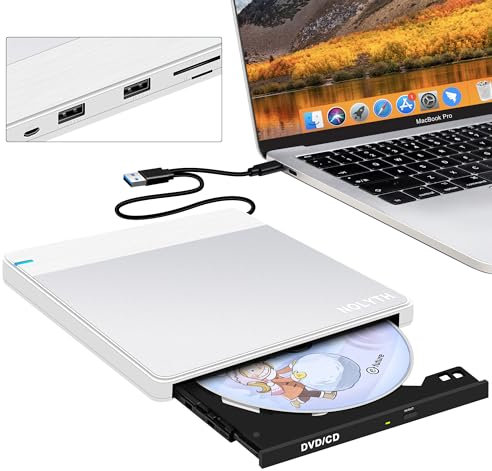 NOLYTH Unidad de DVD externa para MacBook: grabadora de CD USB 3.0 tipo C externa con puertos SD/TF/2 USB para ordenador portátil, Plug & Play, transferencia de datos rápida para Mac Windows 11/10