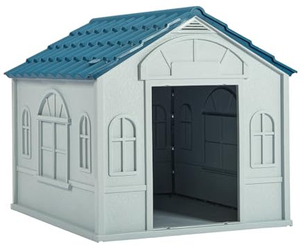 Kunststoff Hundehaus Outdoor Indoor Doghouse Welpen Shelter Wasserbeständige einfache Montage Robuste Hundehütte mit Luftauslässen und erhöhtem Boden