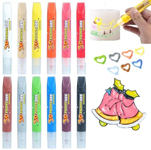 SHUOHONG 12 Stück Kerzenstifte, Wachsstifte für Kerzen 10ml, Kerzen Bemalen Taufkerze Selber Machen Set, Kerzenfarbe Dekorieren und Personalisieren von Kerzen, Kerzen Bemalen Set Diy