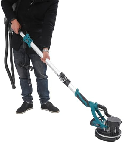 soudesileim Levigatrice elettrica per muro a secco con LED, manico pieghevole, 6 velocità, 1800 giri/min, lavorata 3,6 m²/h, interruttore di blocco one-touch, levigatrice da parete, levigatrice da