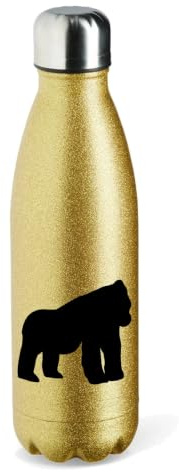 Huuraa Glitzer-Trinkflasche Gorilla Silhouette, Gold, 500 ml | Isolierflasche aus Edelstahl als Geschenk für Tierfreunde.