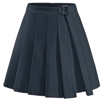 bridesmay Damen Minirock mit Falten, Plissee Tennis Skaterrock mit verstellbarem Bindegürtel für Schule, Party, Freizeit Grey L