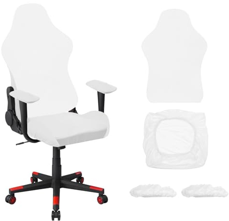 sourcing map Gaming Chair Covers, Stretchable Office Computer Chair Slipcover with Armrest Covers, Elastic Seat Protector for Office Reclining Racing Game Chair, White
