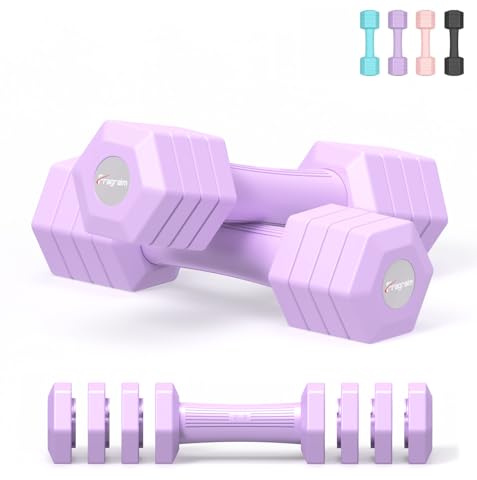 Fragraim Adjustable Dumbbells Set for Women Men 4.54 kg, 4 in 1 Hand Weights Set Dumbbell Pair Each 0.9 kg, 1.36 kg, 1.81 kg, 2.27 kg Weights with TPU Soft Rubber Handle for Home Gym