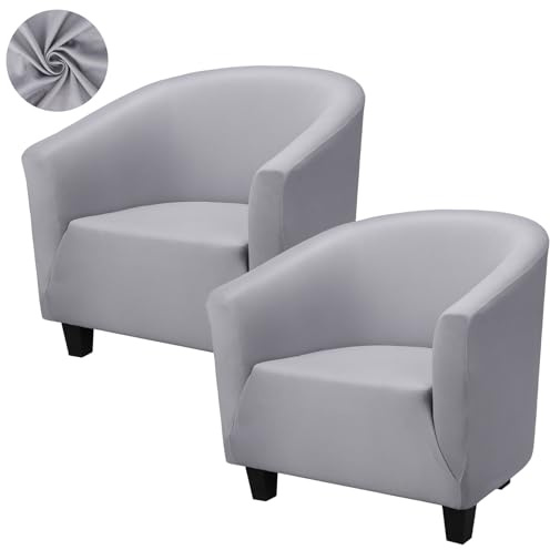 Segus Sesselschoner, 2 Stück Sesselbezug Stretch, Sesselhusse, Elastisch Sesselüberwurf, Abnehmbar und Waschbar, Sofabezug für Einzelsofa, Clubsessel, Cocktailsessel (Hellgrau, Polyester)
