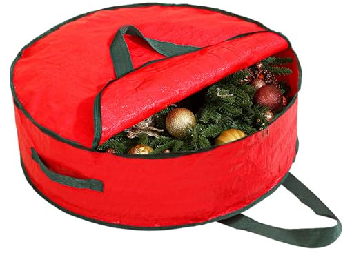 KASESSS 61cm Weihnachtskranz Aufbewahrungstasche, WeihnachtskräNze Aufbewahrungstasche Mit ReißVerschluss Tragegriffen, StrapazierfäHig Kranz Aufbewahrungstaschen FüR Kranz Weihnachtsdekoration Rot