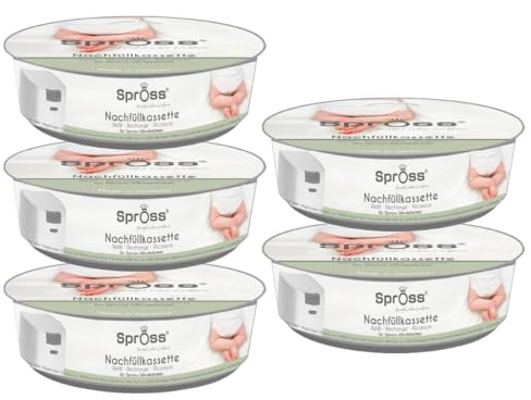 Spross® Nachfüllkassetten für Spross Windeleimer (5er Pack) • Geruchsdichte Folie gegen unangenehme Gerüche • Bis zu 190 Windeln pro Kassette • Schlauchsystem ohne Einzeldrehen