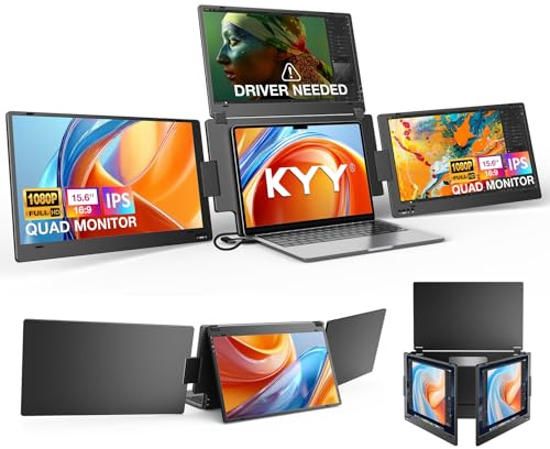Schermo triplo per laptop, 15,6 pollici FHD 1080p portatile, triplo monitor, 1 USB-C 4 socket display, lega di alluminio integrata, rotazione superiore automatica