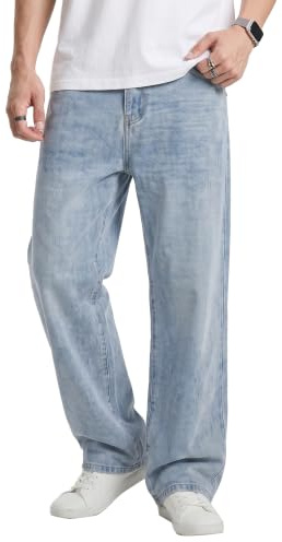 JMIERR Jeans Herren Baggy Baumwolle Vintage Stretch, Hellblau L