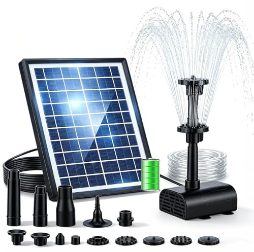 Normodic Solar Pond Pump with Battery Backup, 7.5W Solar Water Pump with 3000mAh Battery, 10 Nozzles, Solar Powered Water Fountain with 5ft Tubing for Ponds, Bird Bath, Garden Water Features