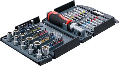 BGS Diy 90105 | Bit-/Steckschlüssel-Einsatz-Satz | 53-tlg. | Ratschen-Drehgriff | Schnellwechsel-Bithaltefunktion | 3-stufige Ratschenfunktion | Hartschalenkassette