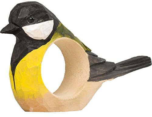 Wildlife Garden WG576 Serviettenring Kohlmeise - Handgeschnitzter Serviettenring aus Holz für die Tischdekoration