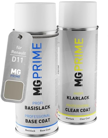 MG PRIME Pintura automotriz Spray para Renault D11 Beige Poivre Metall. +1K | Dakota Beige Metallic / Beige Poivre Metallic, Kit capa de base + barniz, Aerosoles 400ml