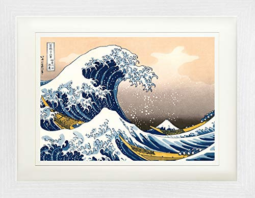 1art1 Katsushika Hokusai Poster Die Große Welle Vor Kanagawa Gerahmtes Bild Mit Edlem Passepartout | Wand-Bilder | Im Bilderrahmen 40x30 cm