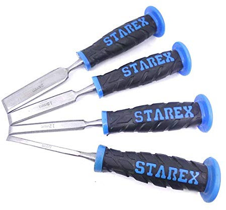 Set of 4 Chisels/Chisels for Wood Processing - 6, 12, 18 and 24 mm - Solid Soft Plastic Handle