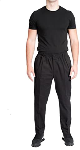 Style Spot Mens Rugby Trousers Fully Elasticated Stretch Waist Band Zip Button Fastening Casual Formal Work Pant (Black, 30W / 27L)