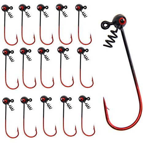 Shakyhead Jig Hooks Fishing Hook 15pcs/box Football Jig Head Worm Lure Fishing Jigs Barb Hook for Bass Fishing(1/16oz-15pcs)