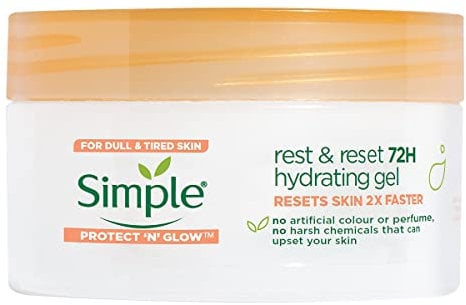 Simple Protect 'N' Glow Rest and Reset 72h Hydrating Gel cruelty-free, vegan moisturiser to enhance glowing skin 50 ml