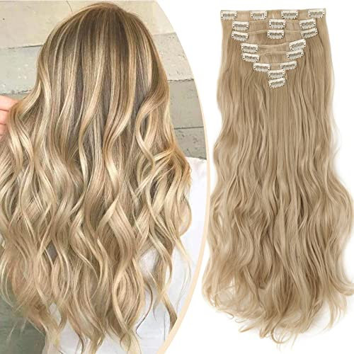 S-noilite Clip In Extensions Haarverlängerung Gewellt 8 Teiliges SET 18 Clips 8Pcs Voller Kopf Wie Echthaar 43cm Dunkelblonde Mischung Bleichblond