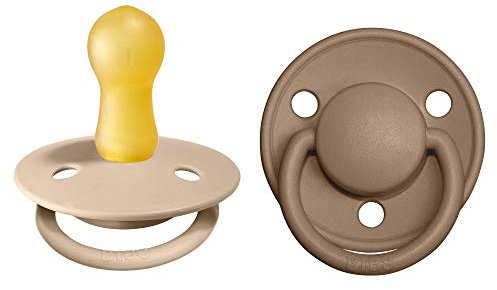 BIBS De Lux Schnuller 2er-Pack, BPA-frei, Kirschform Nippel. Naturkautschuk/Latex, Hergestellt in Dänemark. 6-18 Monate (2er Pack), Vanilla/Dark Oak