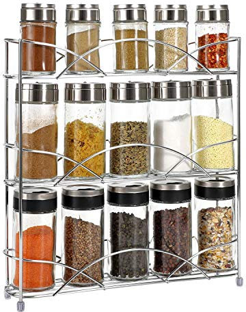 Vinsani 3-Tier Spice Rack – Freestanding Kitchen Shelf Organiser for Herbs, Spices, Jars & Bottles – Space-Saving Countertop & Cabinet Storage, Chrome-Plated Iron - Chrome