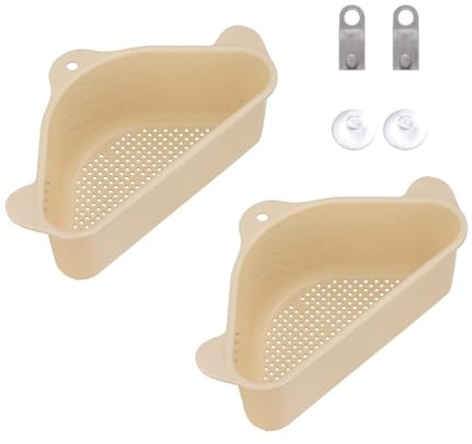 Koomuao 2-teiliges Abtropfgestell für die Spüle, dreieckig, mit Saugnapf, multifunktional, für Küche, Badezimmer (beige)