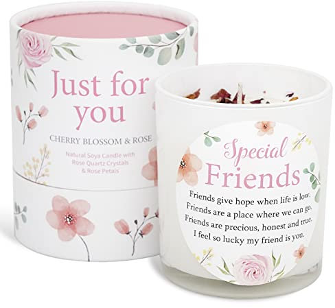 Special Friends Candle That Makes a Thoughtful Gifts for a Special Friend. Best Friend Present SOYA Candle with Rose Quartz and Rose Petals