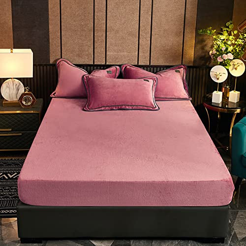 Nayoroom Spannbettlaken Plüsch 180x200cm Rosa Flauschig Fleece Winter Spannbetttuch Cashmere Touch Flanell Bettlaken für Boxspringbett Topper Matratze bis 25cm