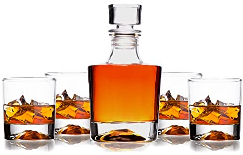 Whiskey Decanter Glasses Gift Set - 4 Whiskey Glasses - Airtight Stopper for Wine, Bourbon, Brandy, Juice, Water - Decanter Sets For Men Christmas Gifts for Dad Boyfriend Husband Him - Bezrat