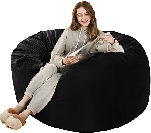 HABUTWAY Sitzsack: Riesiger Sitzsack aus Memory-Schaum, 122 cm, mit Mikrofaser-Bezug, 122 cm, Schwarz