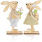 com-four® 2x Figure decorative Pasquali - Coniglietto pasquale con fiore e carota in legno - Coniglio da appoggiare - Decorazione pasquale in legno (2 pezzi - arancione/giallo)