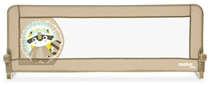 Asalvo 2 EN 1 Barrera de Seguridad de 150cm, Barandilla Cama Niño, Abatible con Correas Ajustables, Ideal para Cama Nido, Fácil Instalación, Lavable y Desmontable, Mapache Beige