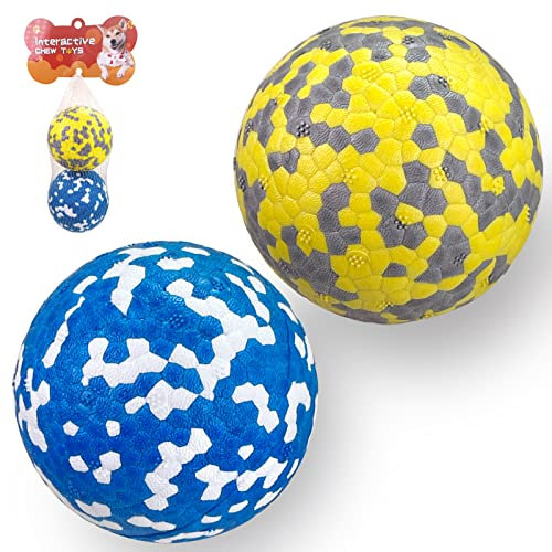 FONPOO Super Dehnbar Hundeball, Hundespielzeug Unzerstörbar mit den Neuesten Materialien, Interaktives Wasserspielzeug für Kleine und Mittelgroße Hunde (Gelb+Blau)