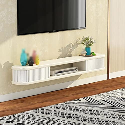 Schwebender TV-Schrank, Schiebetür-Design-Medienkonsole mit Kabellöchern, als Wohnzimmer-Hintergrund-Wandbehang-Ausstellungsständer verwendet/weiß / 80 cm
