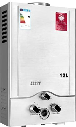 12LPM Gas Water Heater, 24KW LPG Instant Water Heater with Ultra Low Starting Water Pressure 0.2 bar, Propane & Butane Available, for Hot Shower & On Demand Use at Home, RV, Cabin, Barn