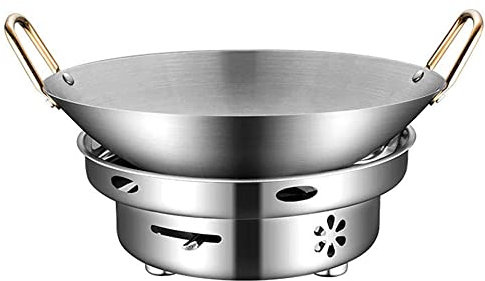 Spiritus-Feuerstelle mit Topf verdickter Edelstahl-Campingkocher Spiritus-Feuerstelle Indoor-Utensilien, Silber.,26CM