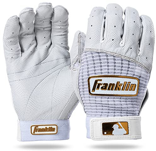 Franklin Sports MLB Baseball Schlaghandschuhe - Pro Classic Batting Handschuhe für Baseball + Softball - Erwachsene Herren + Jugend-Schlaghandschuh Paar - Weiß + Gold - Erwachsene X-Large