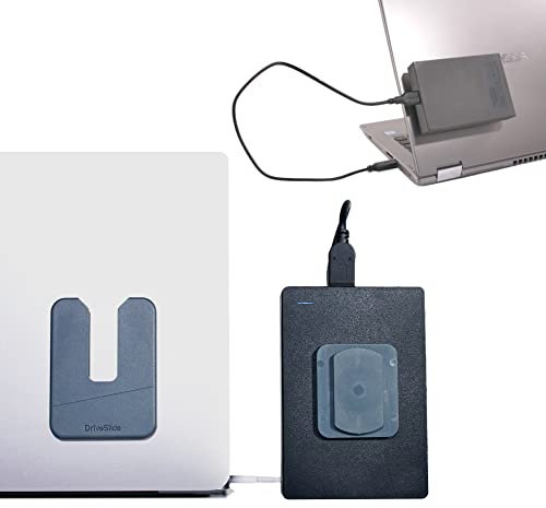DriveSlide - Aesthetic Portable Computer Mounted External Hard Drive and Hub Holder to Organize Laptop Workspace and Declutter Cable with Lock System