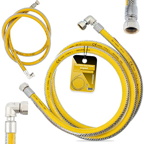 Flexibler Gasschläuch 2m Eckform Propangasschlauch Butangasschlauch 1/2 IG x 1/2 IG DN12 Edelstahl PVC Butangas Propan Schlauch EN14800 Gasanschlussschlauch Gasflaschen Camping Küche Gasgrillgeräte