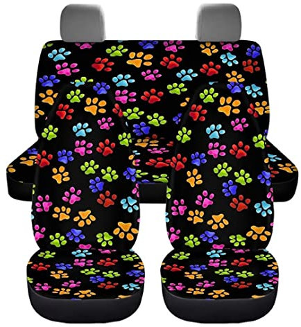 chaqlin Netter Fußabdruck Auto Sitzbezug Rückenlehne Sitzschutz Voller Satz 4pcs Universal Auto Innenraum Dekorativ Mit Cartoon Hund Pfote Druck Auto Front Rücksitz Schutz für Frauen Damen Geschenke