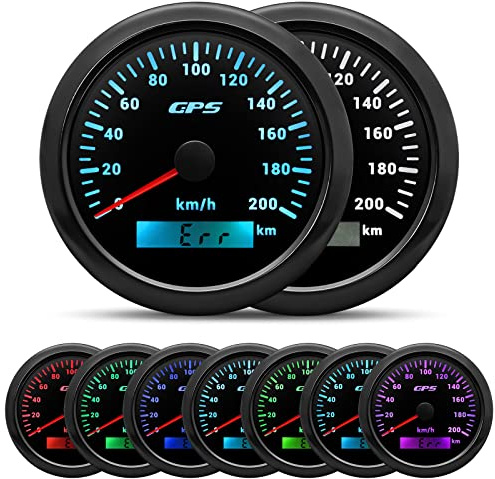85mm GPS Tacho 0-200 km/h mit 7-Farben LED-Hintergrundbeleuchtung & Odometer – Wasserdichtes Universal-Instrument mit GPS-Antenne für Motorrad, Auto, Boot und LKW