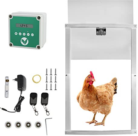 Vigevee Automatische Hühnertür Hühnerklappe mit Schieber 30 x 30 cm, Elektrische Türöffner Hühnerstall mit Zeitschaltuhr & Lichtsensor, Netzbetrieb/Batterie, Hühnerstall-Tür für sichere Hühnerhaltung