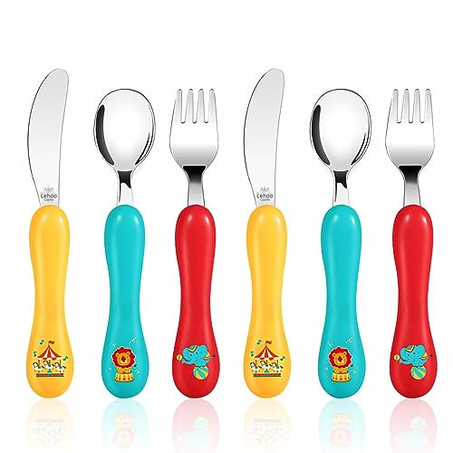 Lehoo Castle Couverts Enfant INOX 6 PCS, Ensemble de Couverts pour Bebe 2 x Fourchettes, 2 x Cuillères, 2 x Couteaux, Set Couvert Bebe pour Garçons Filles(Cirque)