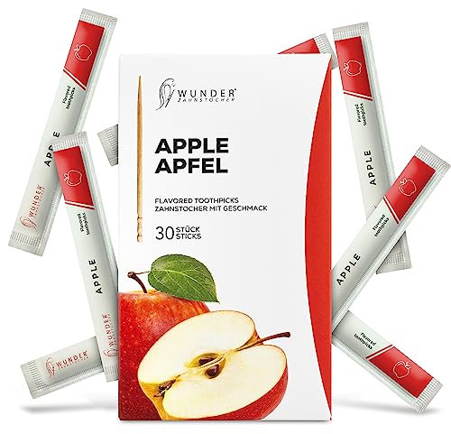 Wunder palillos de dientes con sabor - 30x palillos de dientes empaquetados individualmente - Aliento fresco - Palillos de dientes individuales con sabor (apple)