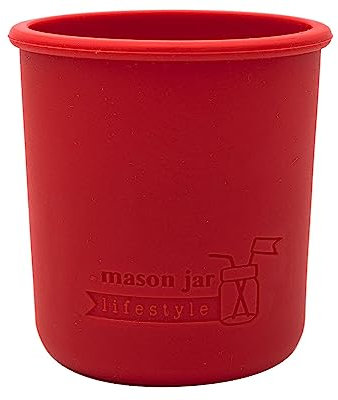 Regular Mouth Half Pint 8oz Silicone Sleeves/Jackets for Protecting Ball, Kerr, Quilted Canning Jars by Mason Jar Lifestyle (Cherry Red, 2 Pack)