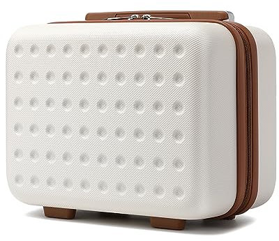 KONO Kosmetikkoffer Schminkkoffer Leicht Handgepäck Tragbar Beautycase Damen 100% ABS Make Up Koffer mit Handgriff und Reißverschluss Hartschalen 31 * 22 * 18cm Weiß
